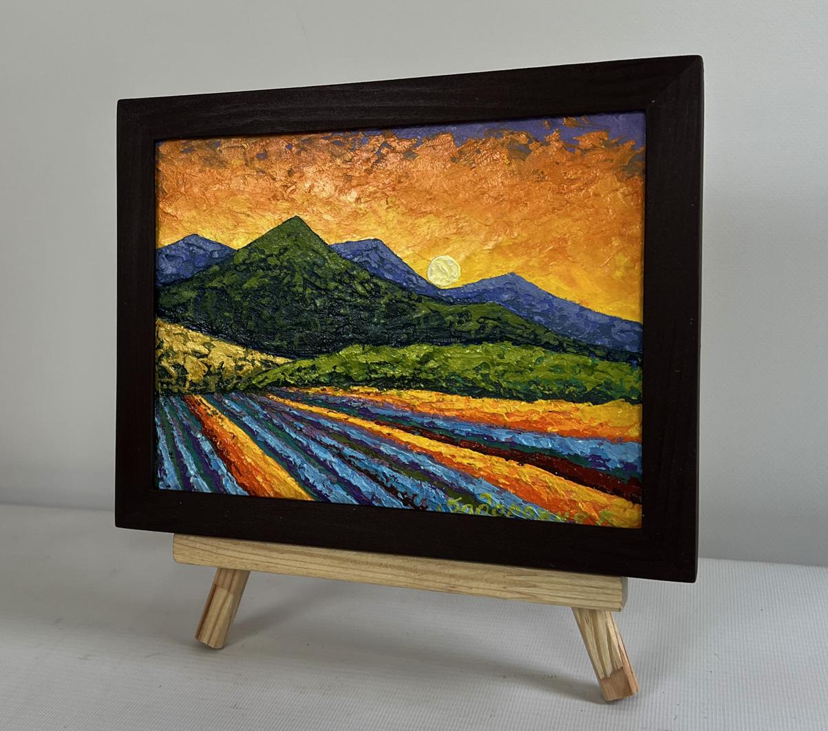 Oil painting Sunset hues over summer mountains by V. Zadorozhnya