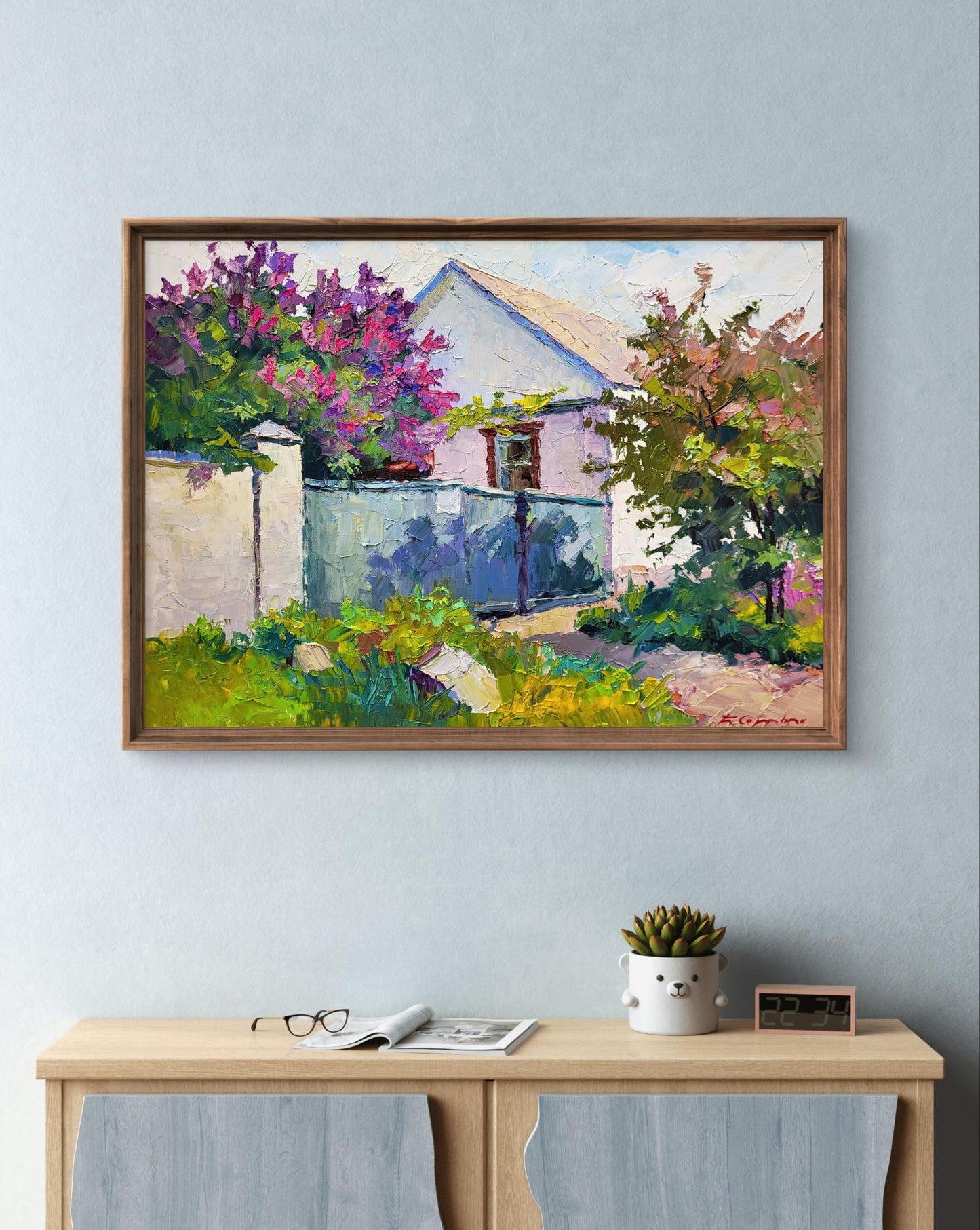 Oil painting Lilac bush by Boris Serdyuk in wooden frame