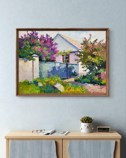 Oil painting Lilac bush by Boris Serdyuk in wooden frame