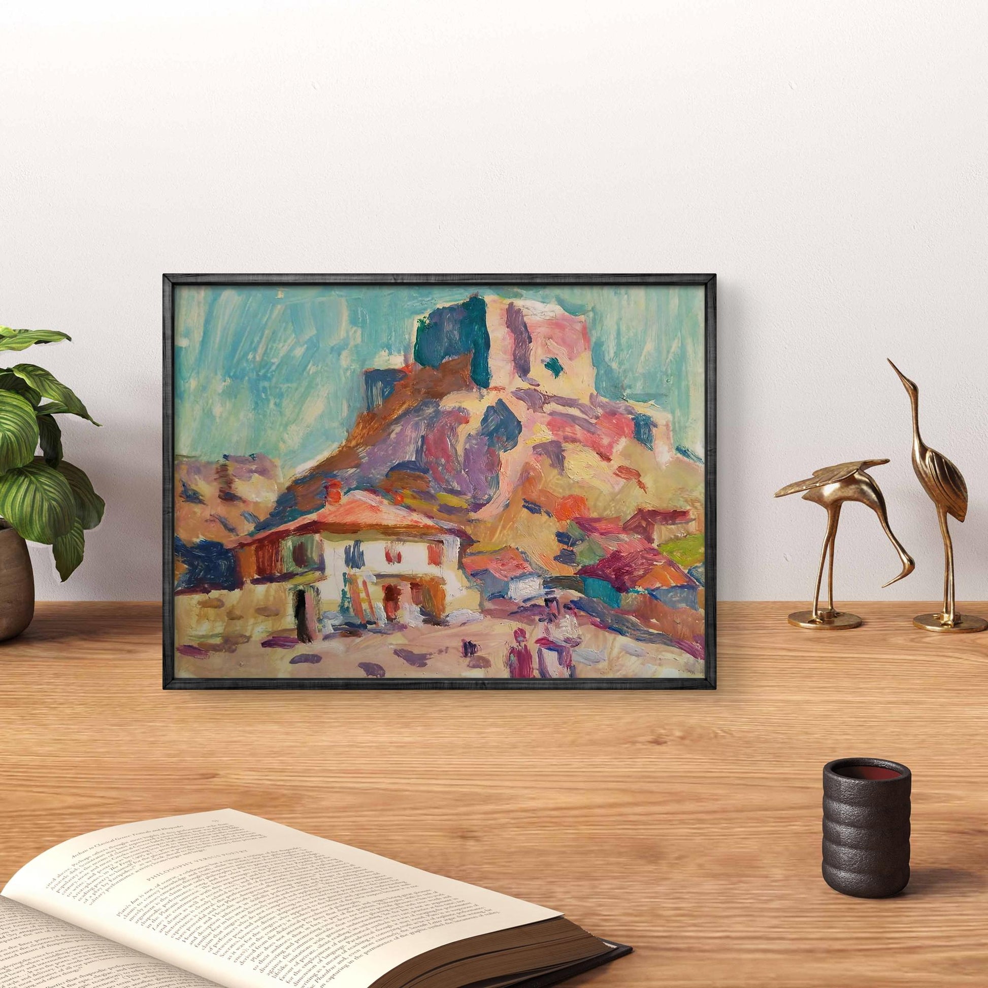 Framed Oil painting Central Asia by Yury Konovalov mountain village scene