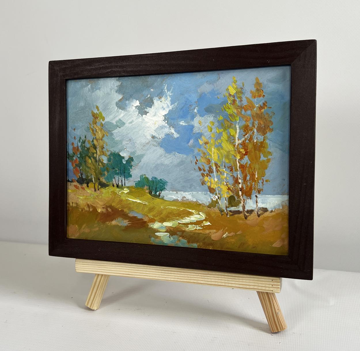 Oil painting Autumn trail with fallen leaves by Yuriy Suprunchuk