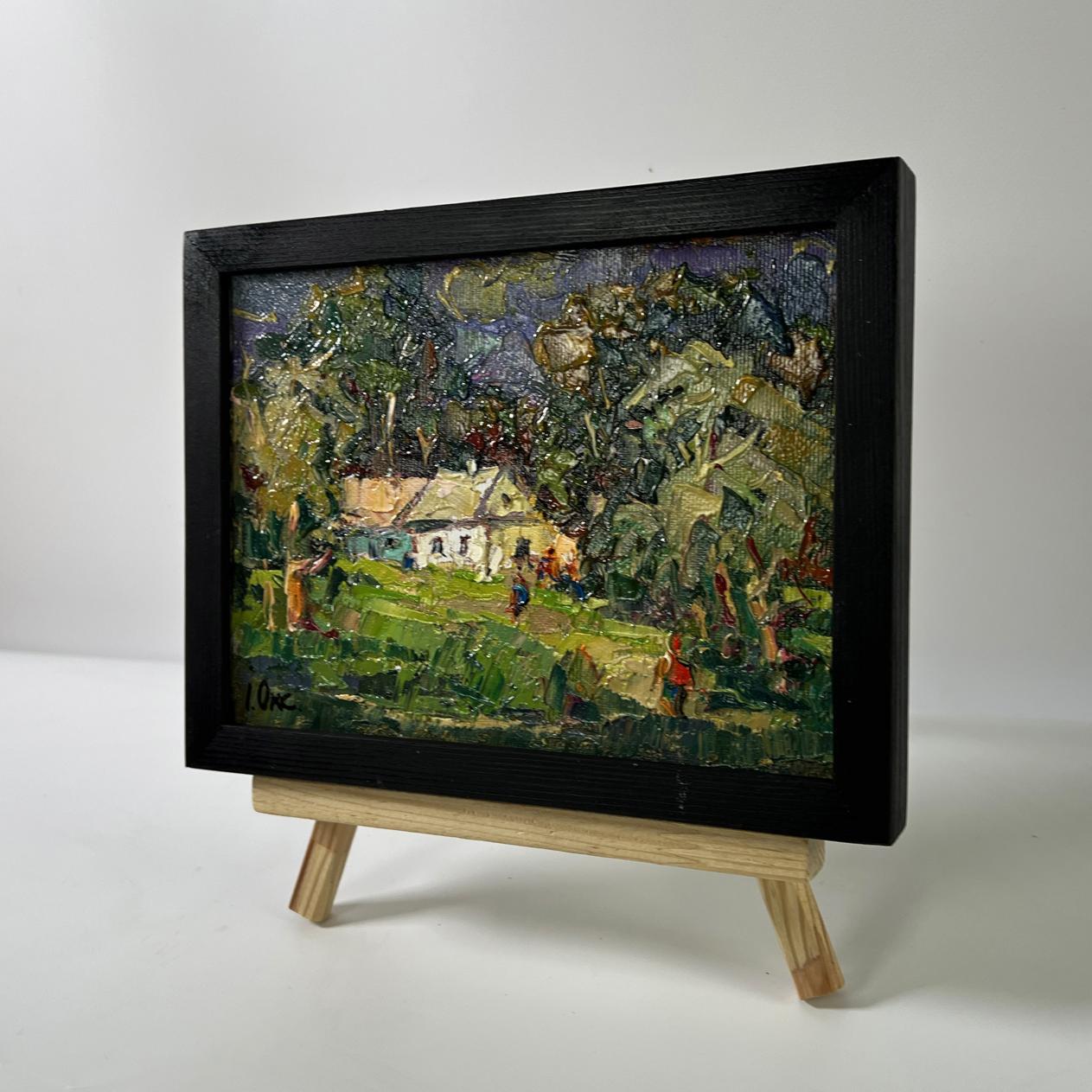 Oil painting Village before the rain by Oksana Ivanyuk, vibrant village scene