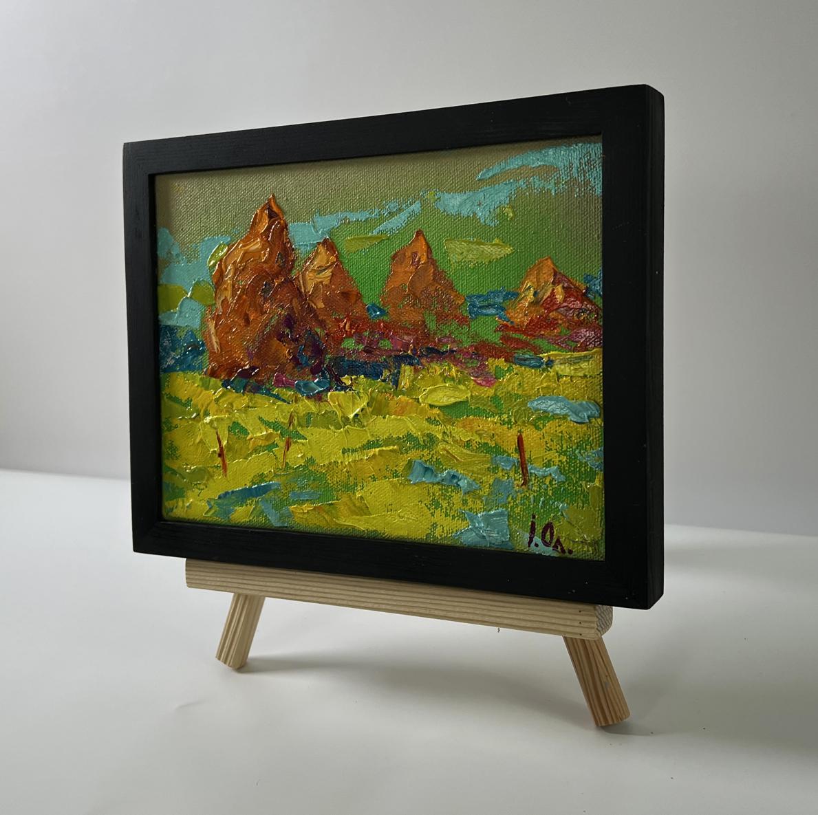 Oil painting Summer fields by Oleksiy Ivanyuk with orange rock formations