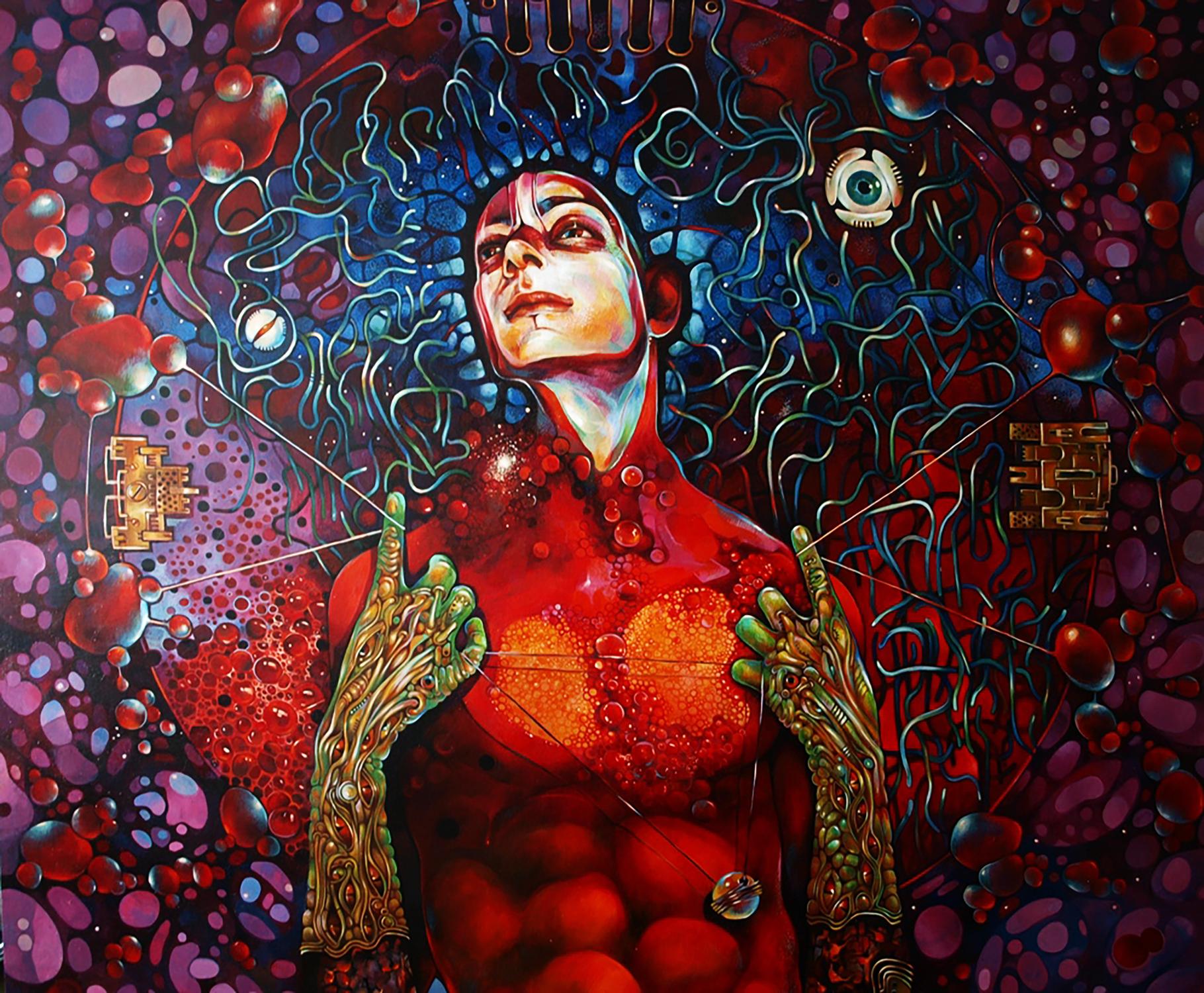 Oil painting Agnihotra by Konsta G. Amelinn with glowing red figure