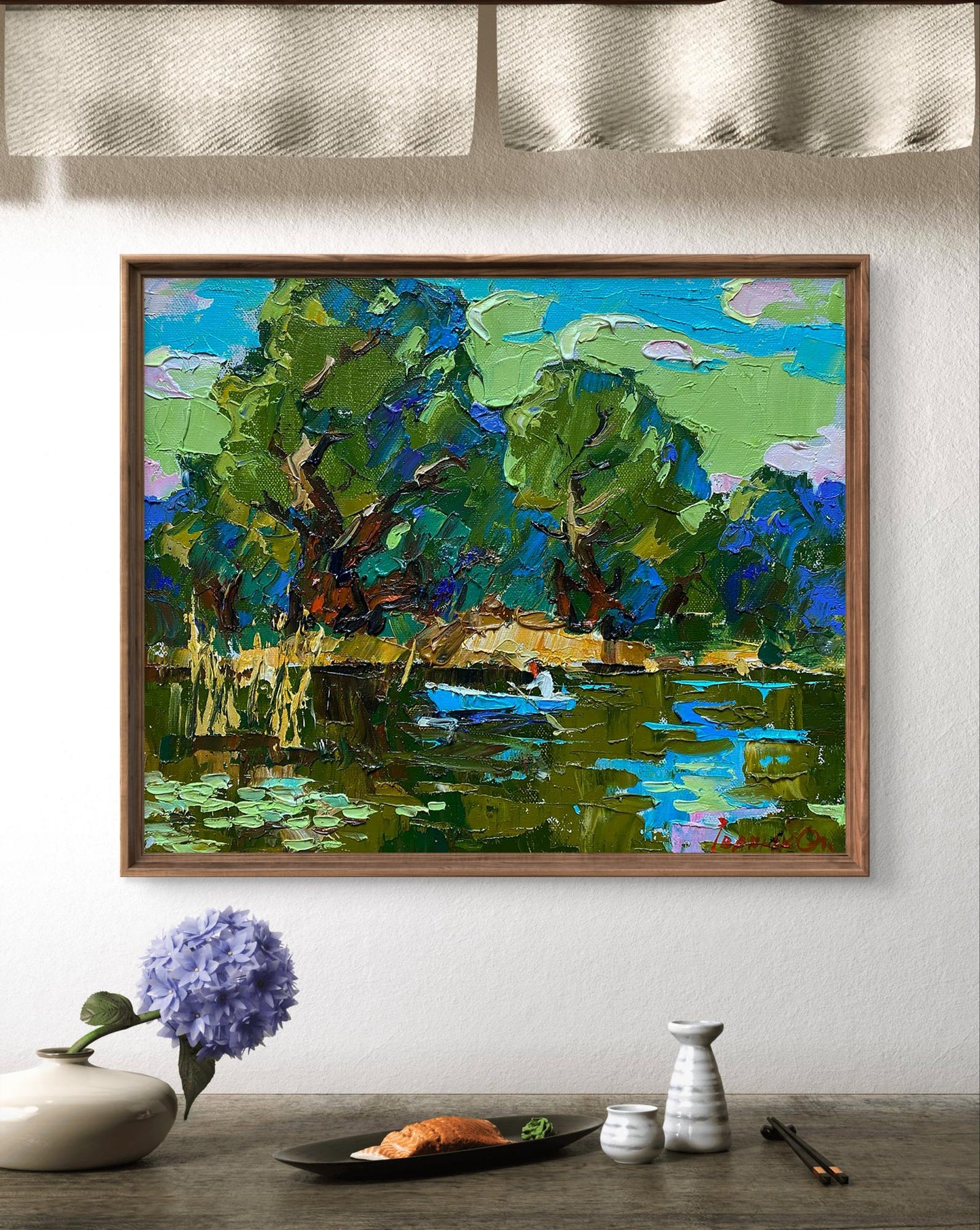 Vibrant In Silence with Nature oil painting by Oleksiy Ivanyuk, impressionist landscape in wooden frame