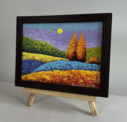 Oil painting Autumn golden fields by V. Zadorozhnya in wooden frame
