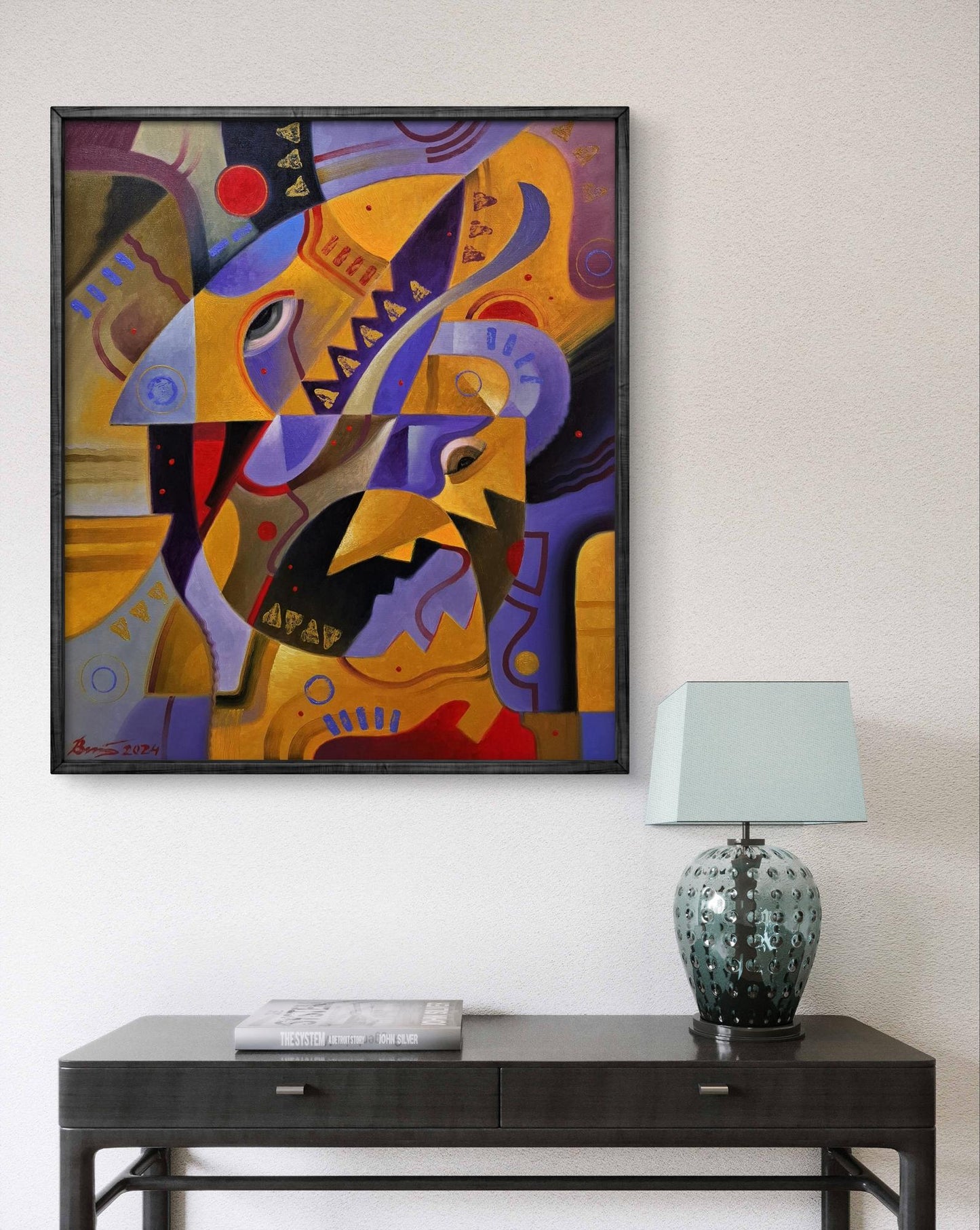 Oil painting The crushing abstraction of Drakkar by Sergiy Voichenko in black frame