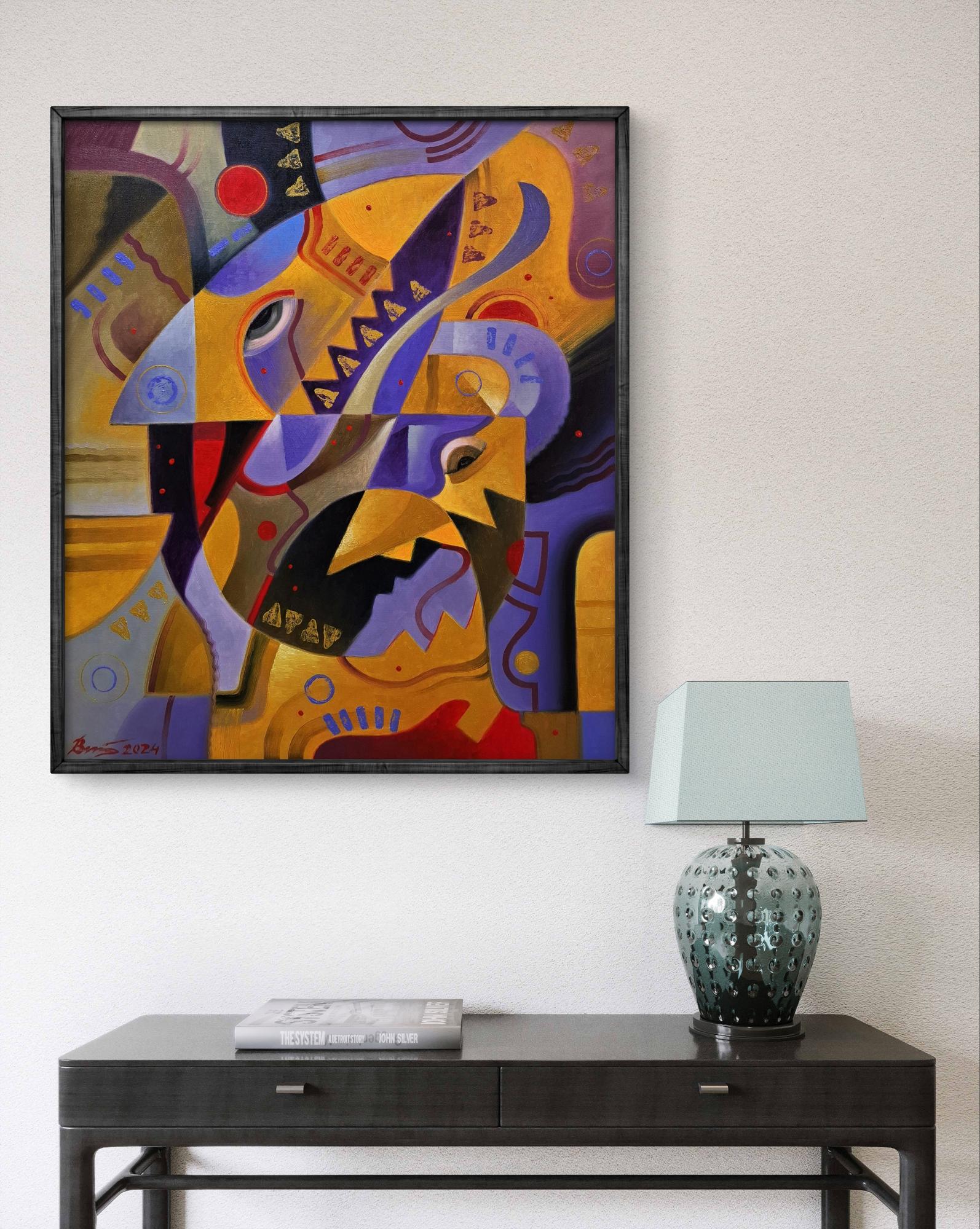 Oil painting The crushing abstraction of Drakkar by Sergiy Voichenko in black frame