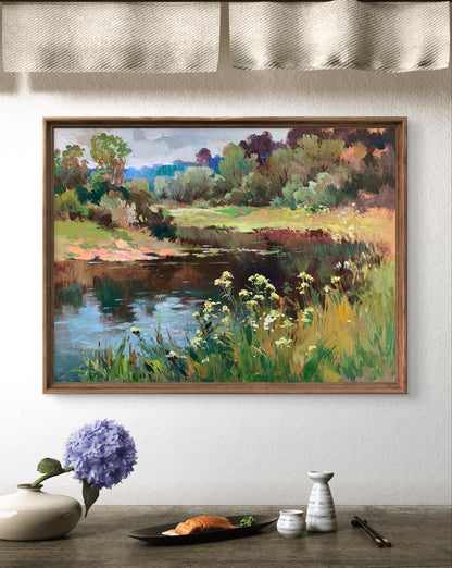Oil painting River along the forest by Yuriy Suprunchuk serene landscape