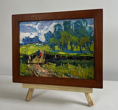 Oil painting To the Other Side by Oksana Ivanyuk, vibrant green landscape