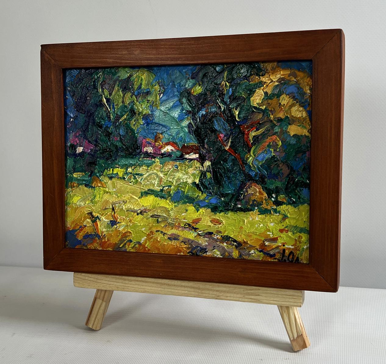 Oil painting After the rain freshness by Oleksiy Ivanyuk in brown frame