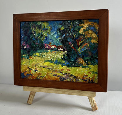 Oil painting After the rain freshness by Oleksiy Ivanyuk in brown frame