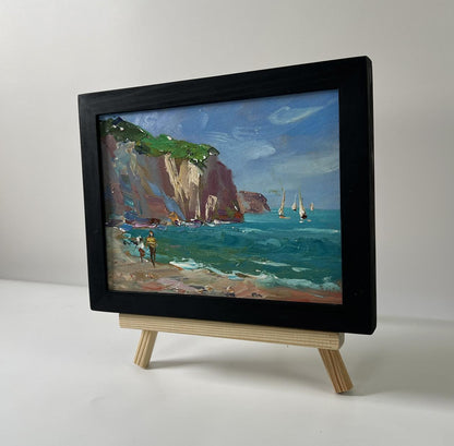 Framed oil painting Sea with ships by Yuriy Suprunchuk coastal scene