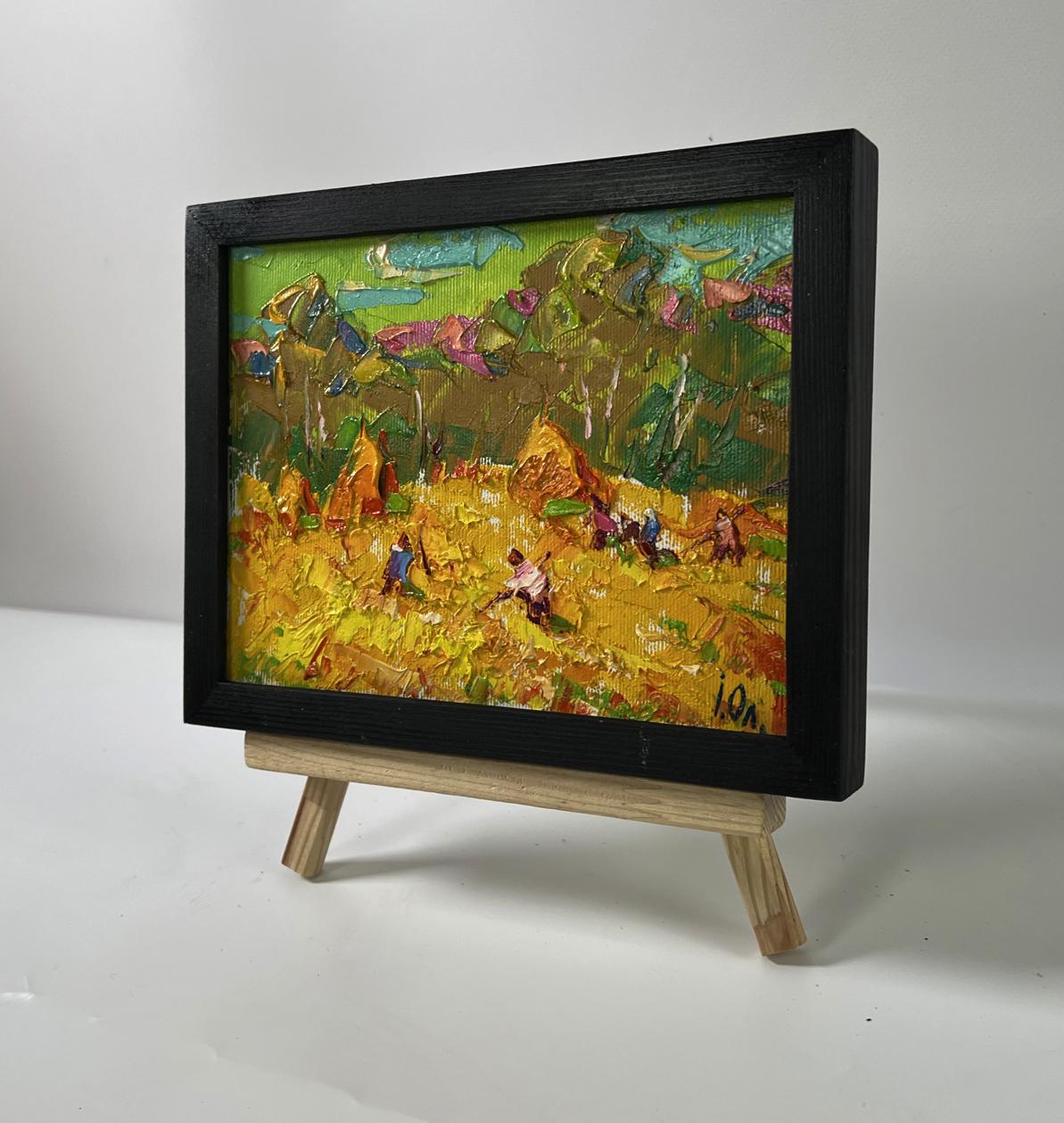 Vibrant impressionist oil painting Working in the field by Oleksiy Ivanyuk in black frame