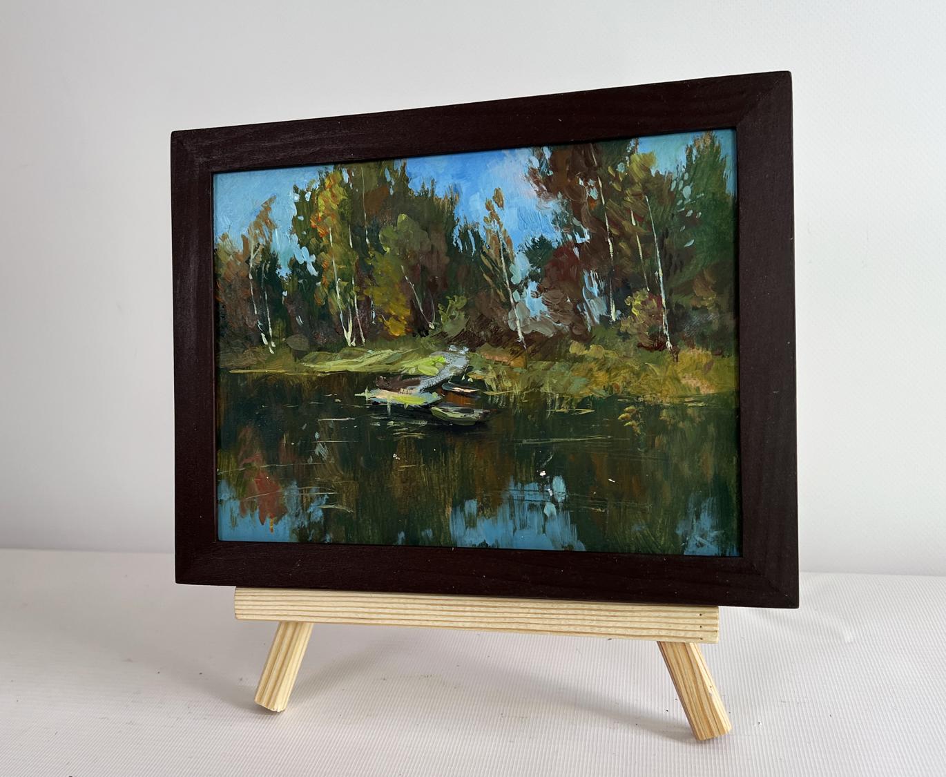 Oil painting Flowing among the trees by Yuriy Suprunchuk on easel