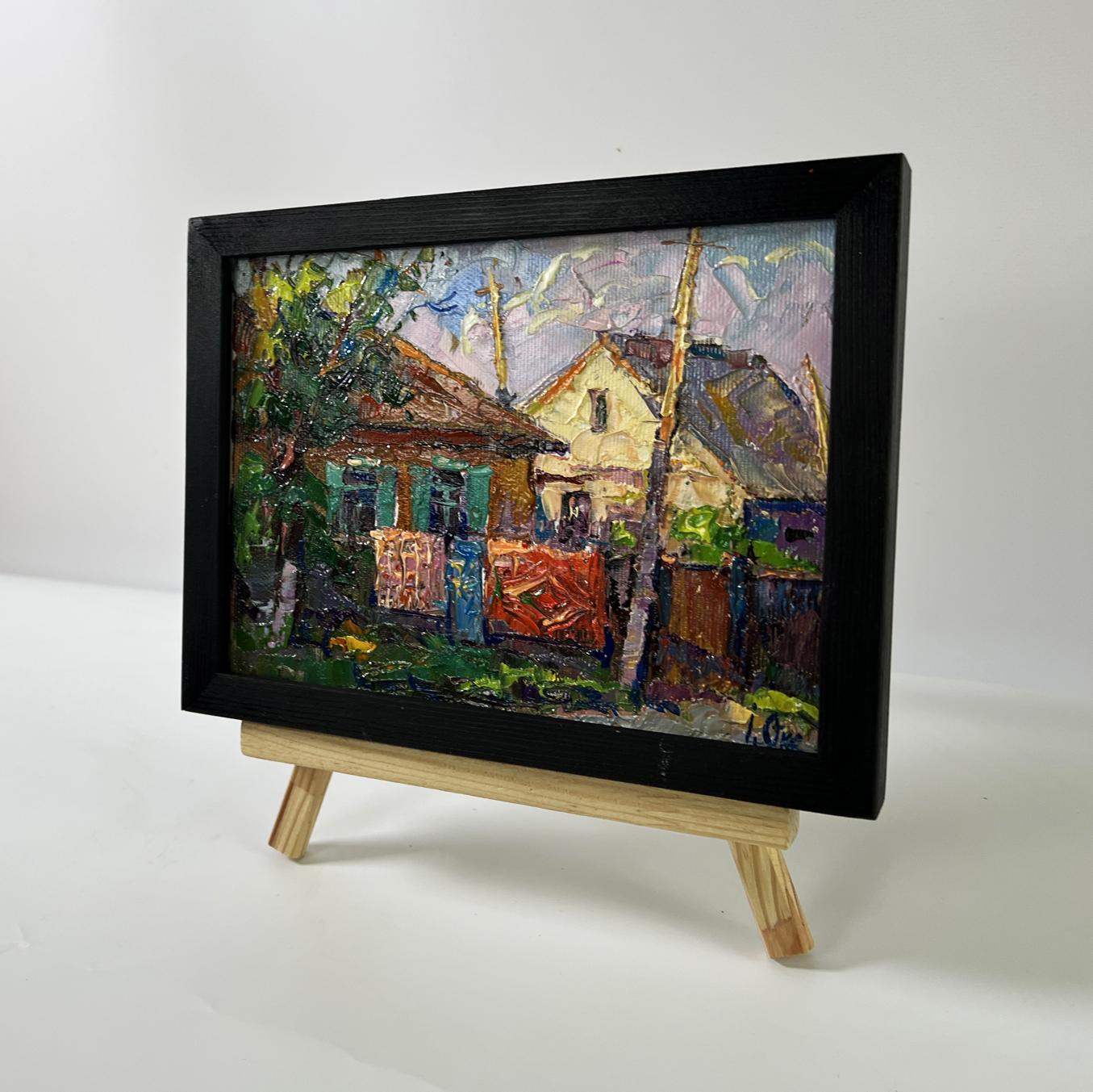 Oil painting Weekend in the village by Oksana Ivanyuk on wooden easel