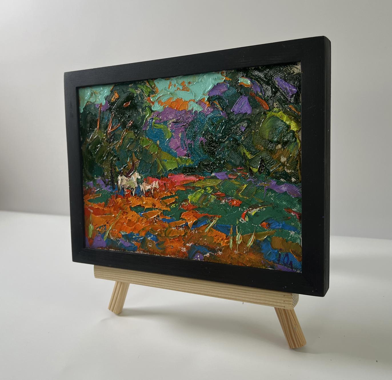 Oil painting Evening in the forest by Oleksiy Ivanyuk in black frame