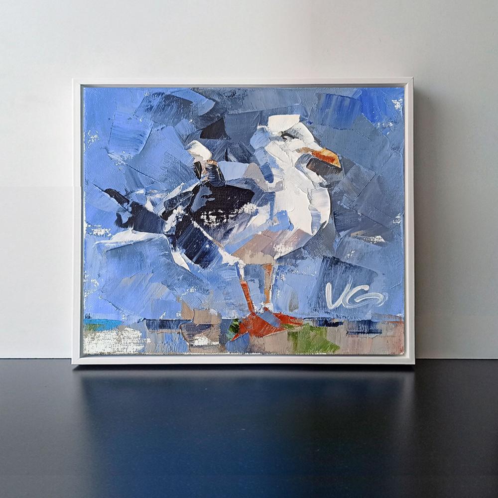 Framed oil painting Lonely bird by Volodymyr Gluhomanyuk, abstract seagull