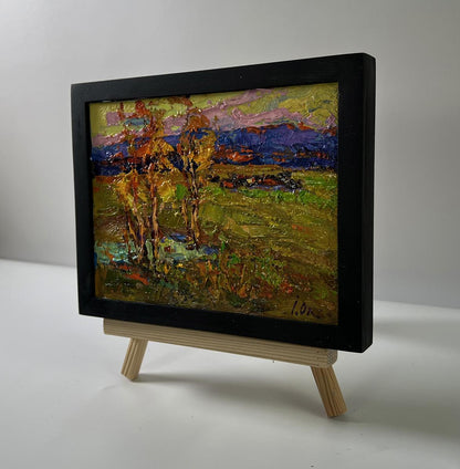 Oil painting Autumn horizon by Oleksiy Ivanyuk in black frame