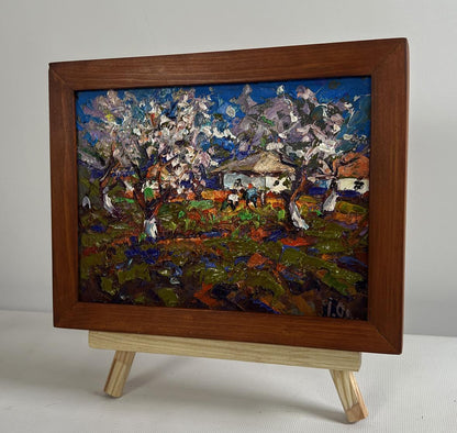 Oil painting The gardens are blooming by Oleksiy Ivanyuk in wooden frame