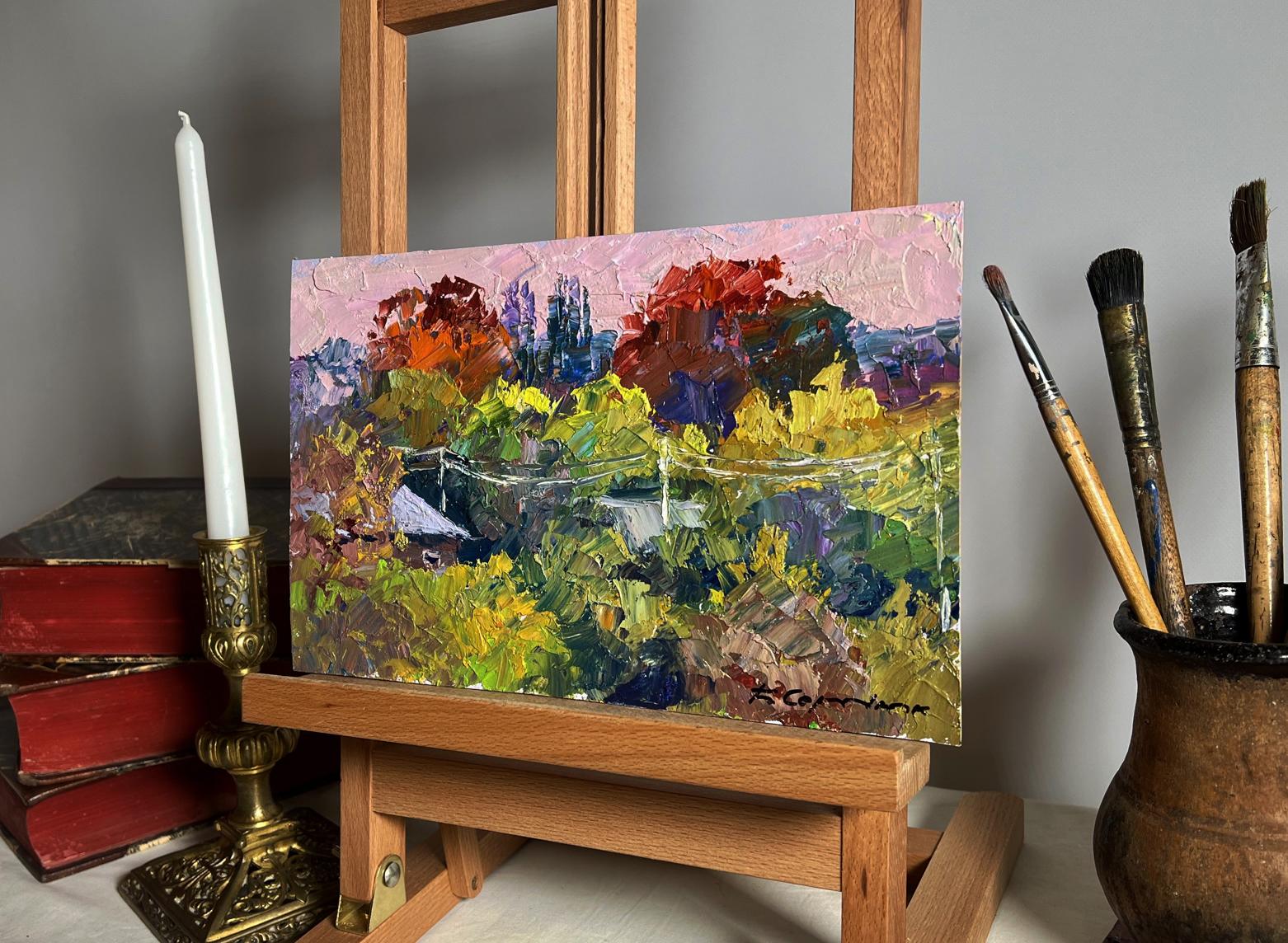 Crimson Autumn oil painting by Boris Serdyuk, vibrant impressionist canvas