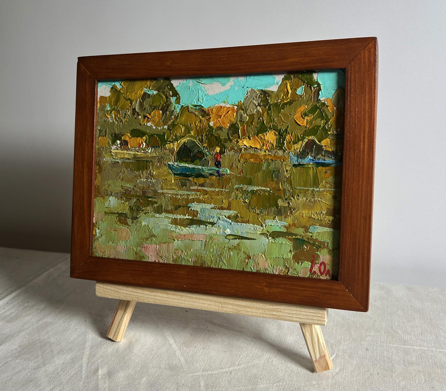 Oil painting The boats are sailing by Oleksiy Ivanyuk in wooden frame