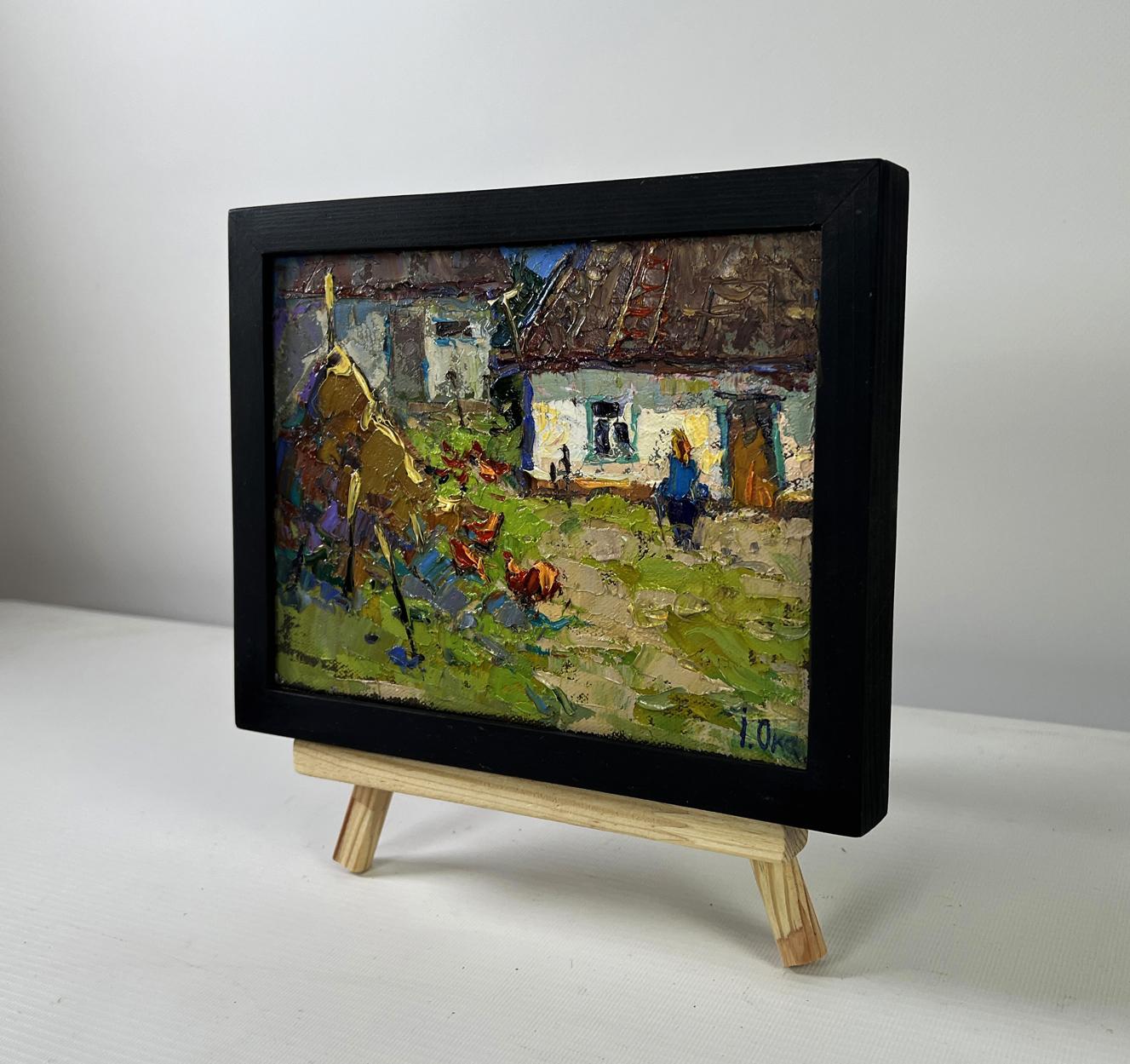 Oil painting Quiet evening courtyard by Oksana Ivanyuk on wooden easel