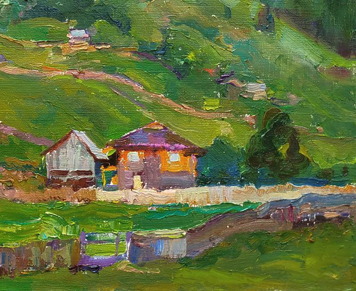 Vibrant impressionistic oil painting Evening mountains by Leonid Pavlenko