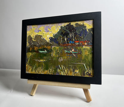 Oil painting Evening Silence by the River by Oleksiy Ivanyuk lakeside scene