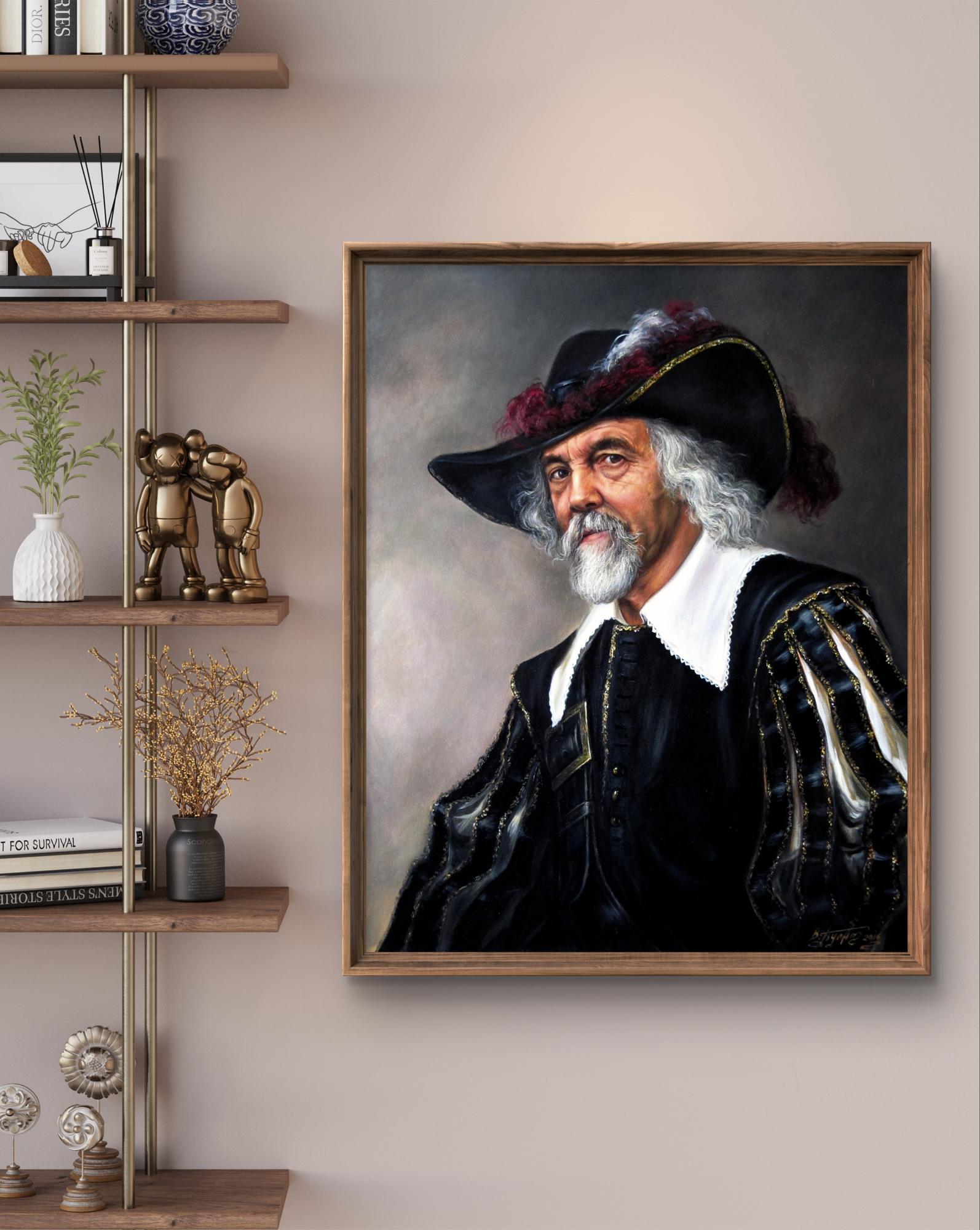 Oil painting Keep Your Friends Luck Valeriy Bulat portrait of man in ornate hat