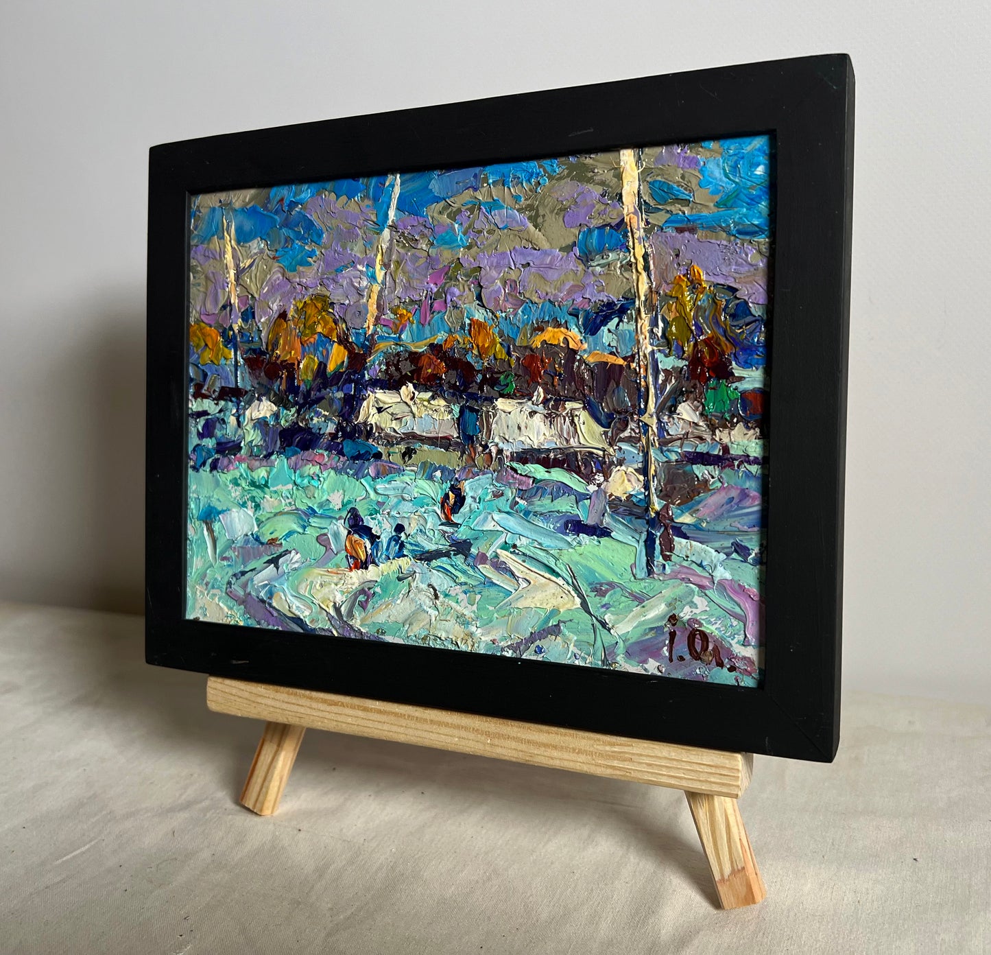 Oil painting To the house by Oleksiy Ivanyuk in black frame