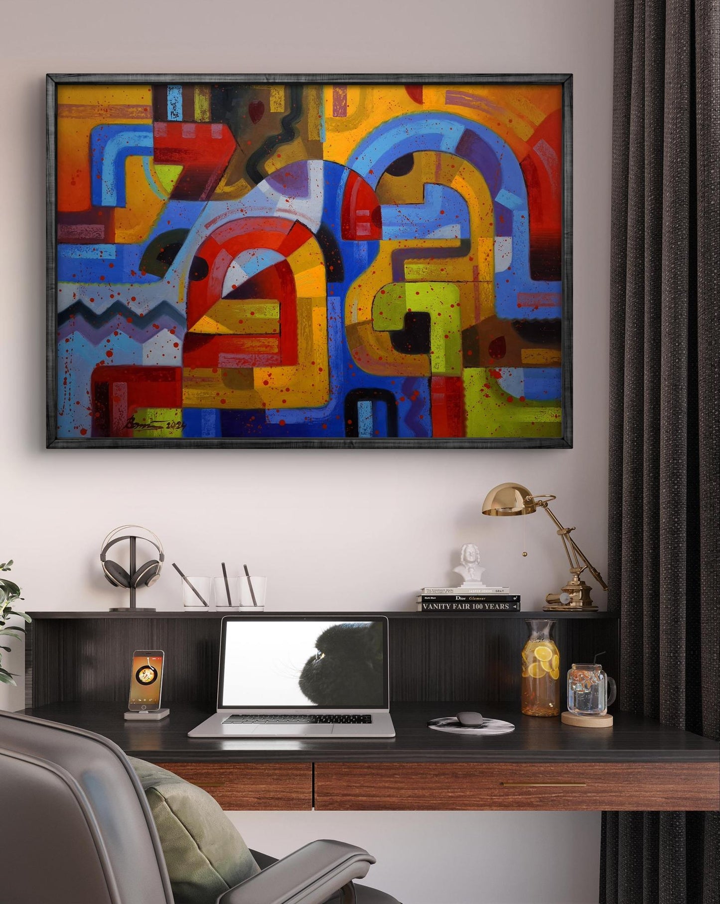 Vibrant Oil Painting In a Parade by Sergiy Voichenko in sleek dark frame