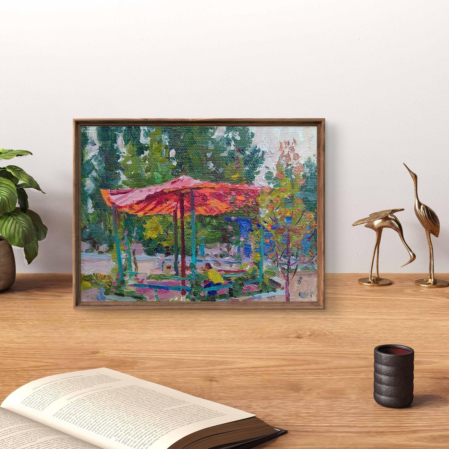 Framed impressionist Oil painting Gazebo by Yury Konovalov park scene