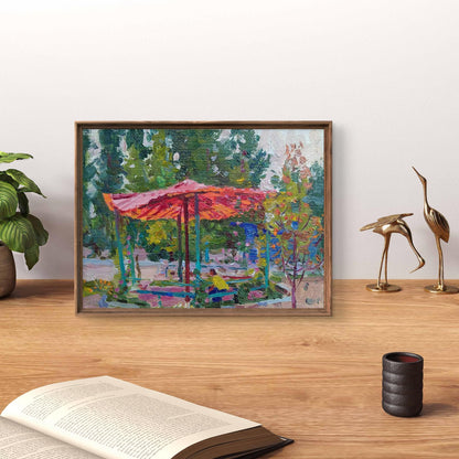 Framed impressionist Oil painting Gazebo by Yury Konovalov park scene