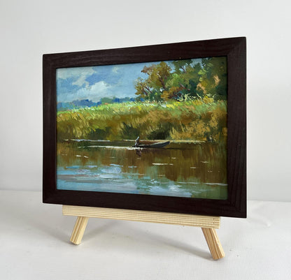 Oil painting Enjoying the natural silence by Yuriy Suprunchuk, serene river scene