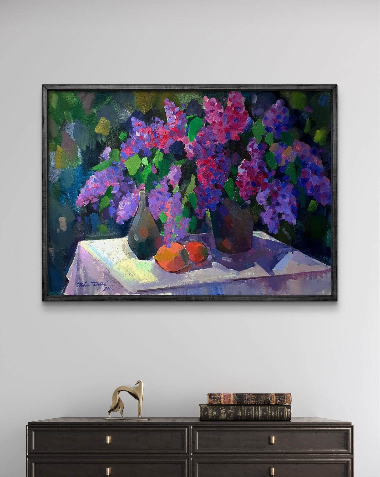 Vibrant impressionist oil painting of lilac blooms by Pavel Dobrev