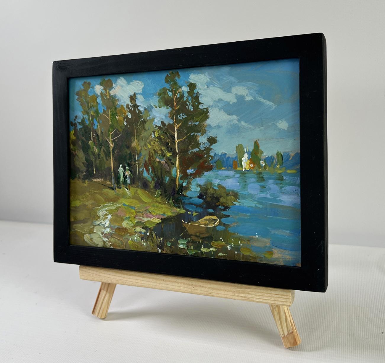 Black-framed miniature oil painting Together in Nature by Yuriy Suprunchuk