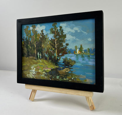 Black-framed miniature oil painting Together in Nature by Yuriy Suprunchuk