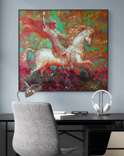 Abstract oil painting Warrior on horseback Anatoly Tarabanov