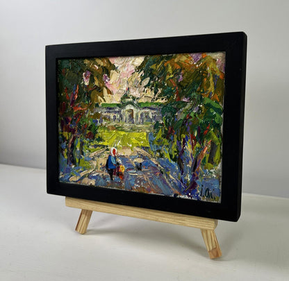 Oil painting Peace of the Park by Oleksiy Ivanyuk in black frame