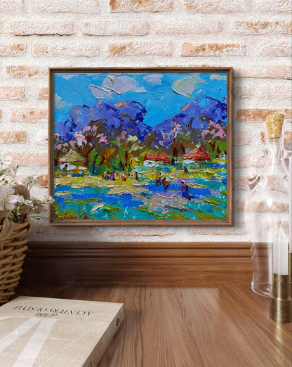 Oil painting Spring in the village by Oleksiy Ivanyuk in wooden frame