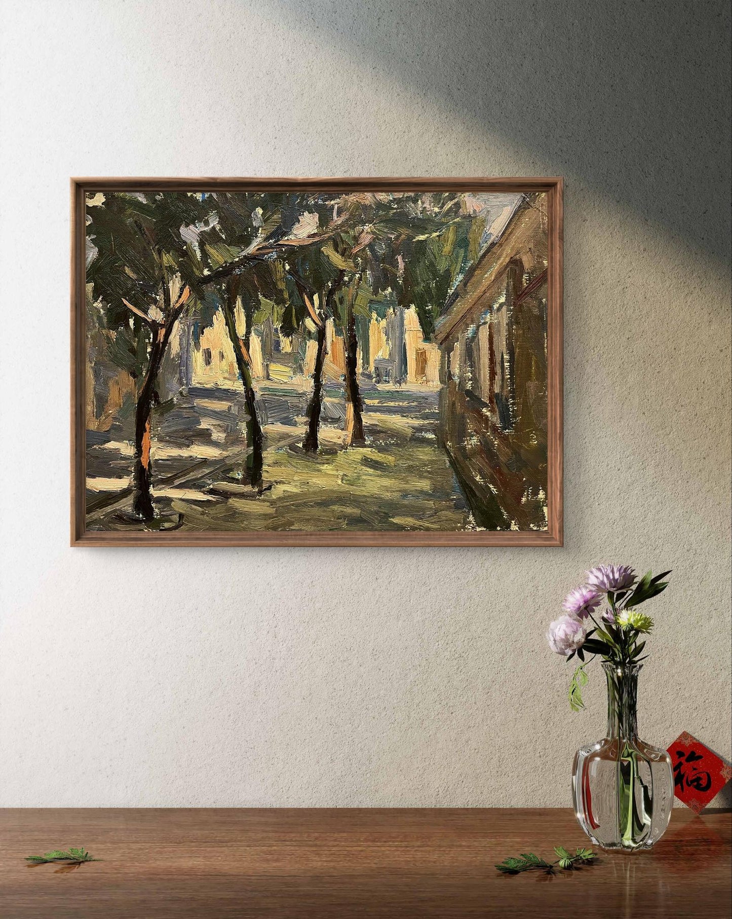 Framed oil painting sketch of city street by Oleg Kravets