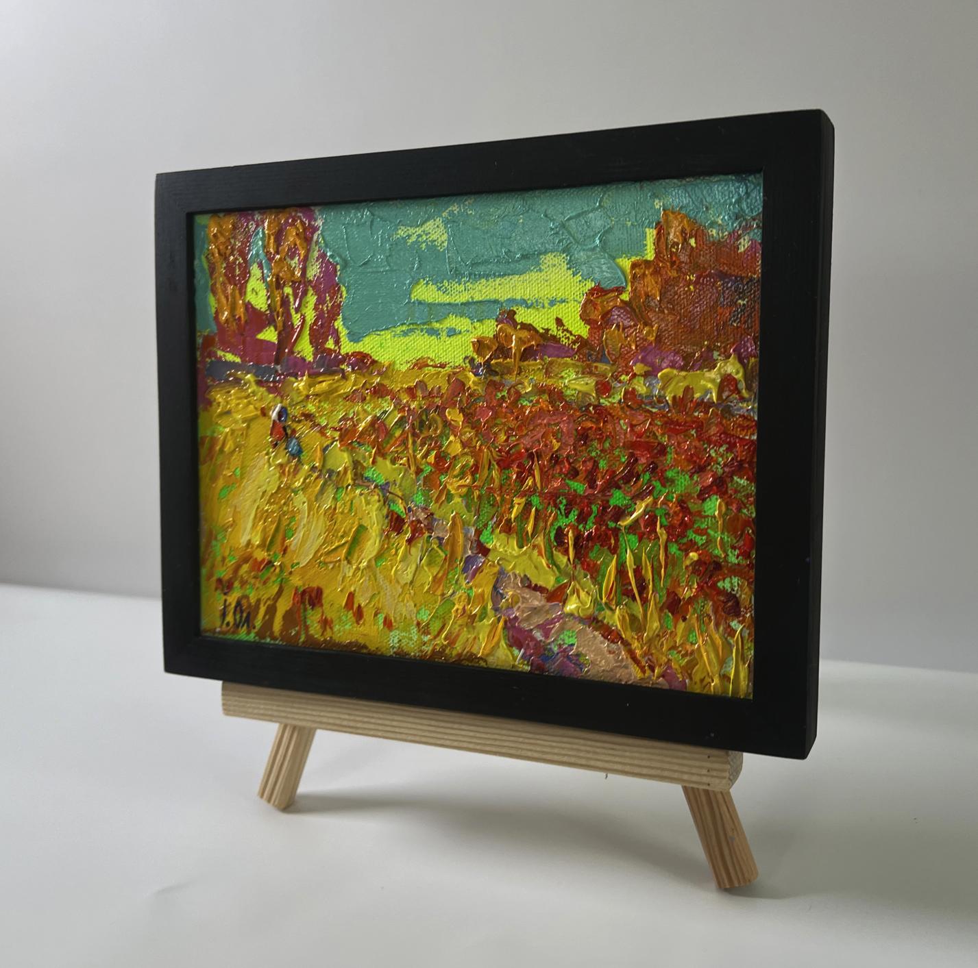 Oil painting Autumn flower fields by Oleksiy Ivanyuk in black frame