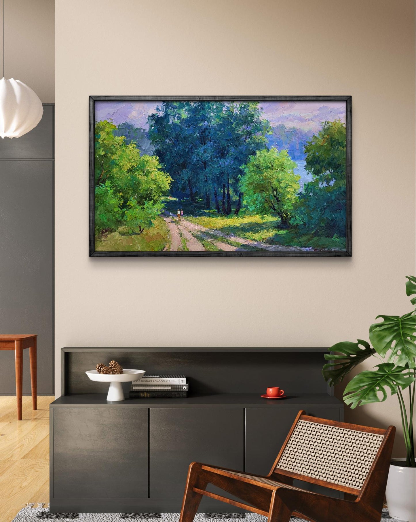 Oil painting Road to the River by Boris Serdyuk in black frame
