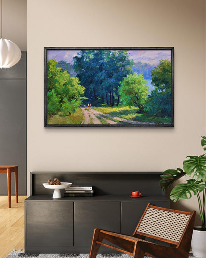 Oil painting Road to the River by Boris Serdyuk in black frame