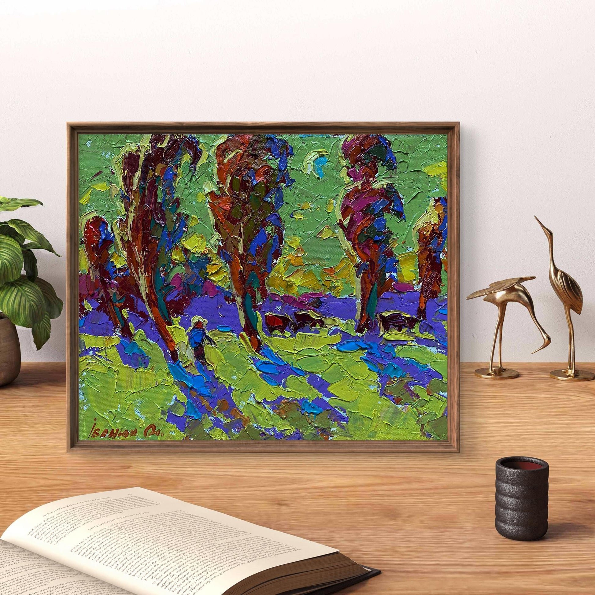 Oil painting Returning home in the evening by Oleksiy Ivanyuk in rustic frame