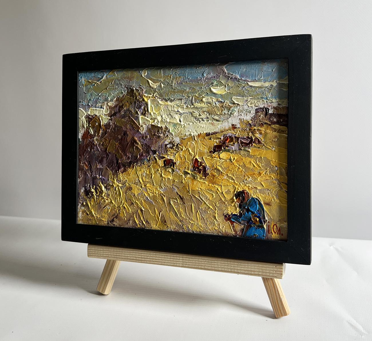 Oil painting Autumn golden fields by Oleksiy Ivanyuk in black frame