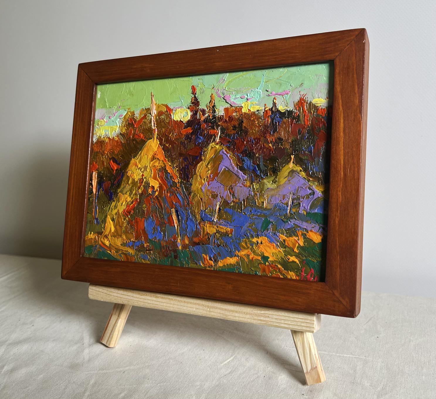Oleksiy Ivanyuk oil painting of sunset haystacks in impressionist style