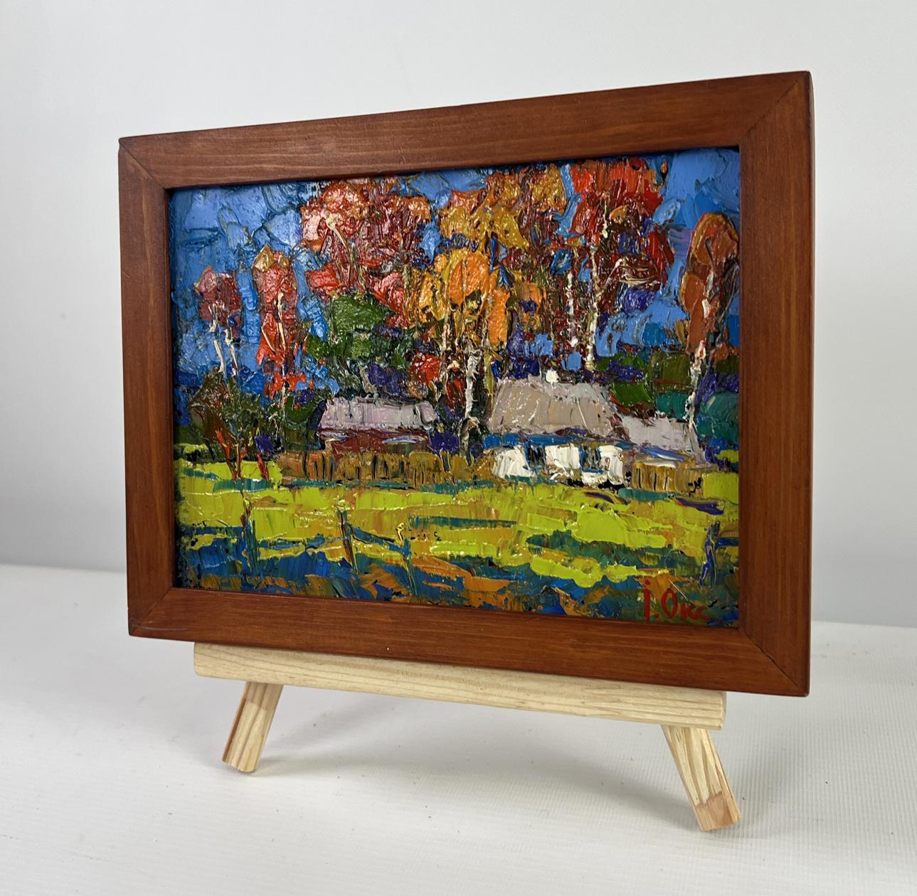 Oil painting The gold of an October day by Oksana Ivanyuk in brown frame