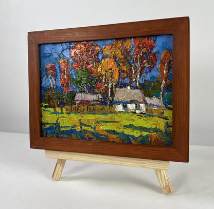 Oil painting The gold of an October day by Oksana Ivanyuk in brown frame